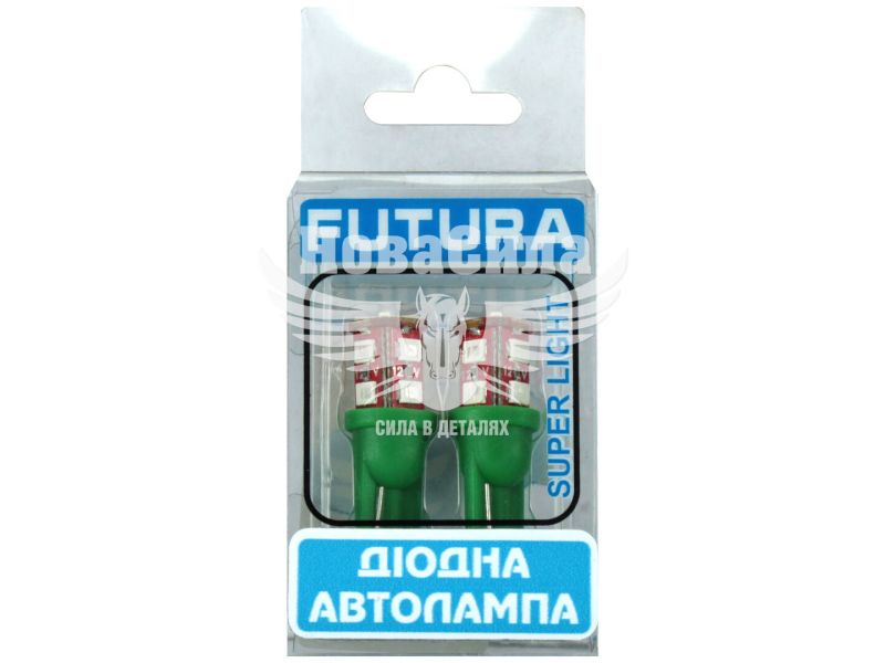 Лампочка без цоколя LED T10_W5W SMD зелена 12-діодів 12V W2.1x9.5d (Futura) (к-т. 2шт.) (70513)