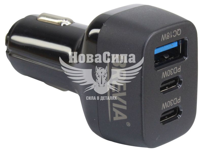 Зарядне для портативних пристроїв 12-24V (Brevia) 1USB-A, 2USB-C, 78W (46078DCUB)
