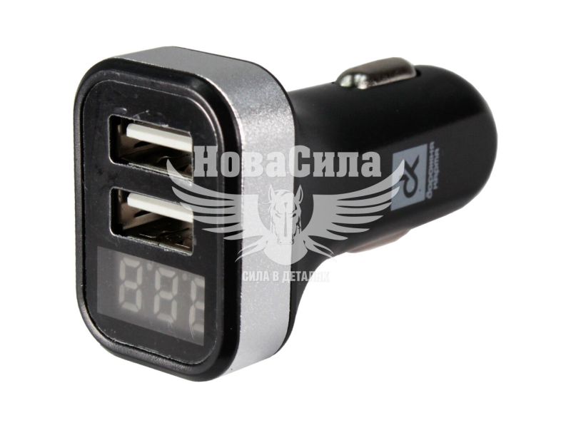 Зарядне для портативних пристроїв 12-24V (ДК) 2USB-A 2100mA, LED Дисплей, Чорне (DK-CT04B)