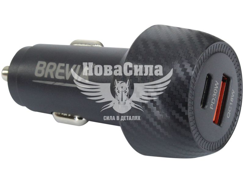 Зарядне для портативних пристроїв 12-24V (Brevia) 1USB-A, 1USB-C, 48W, Carbon (46048CUB)