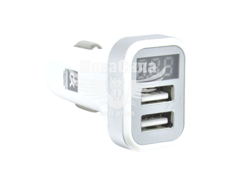 Зарядне для портативних пристроїв 12-24V (ДК) 2USB-A 2100mA, LED Дисплей, Біле (DK-CT04W)