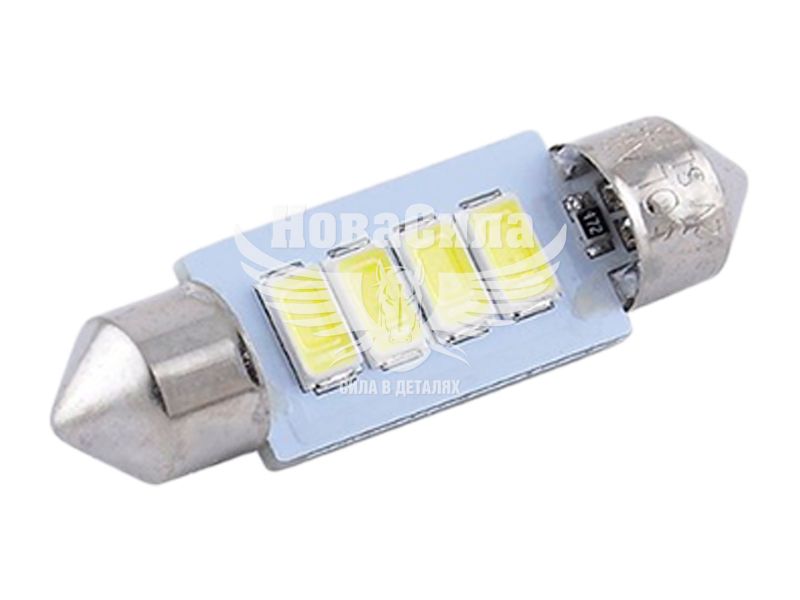 Лампочка 2-ох цокольна LED T11_C5W SMD біла 4-діоди 12V-5Вт SV8.5-8 36мм. (Solar) (к-т.-2шт.) (SL1352)