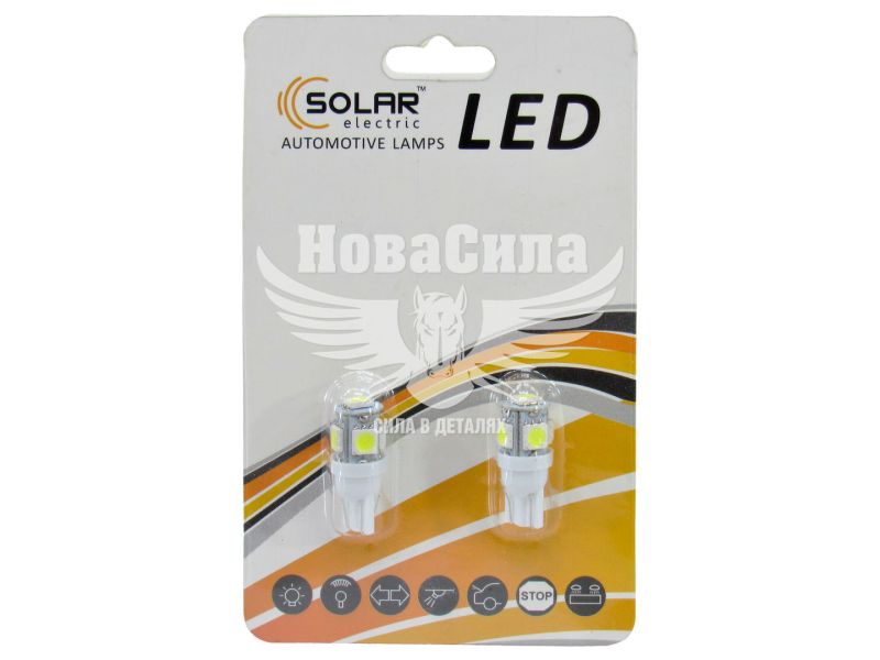 Лампочка без цоколя LED T10_W5W SMD біла 5-діодів 12V W2.1x9.5d (Solar) (к-т.-2шт.) (LS243_B2)