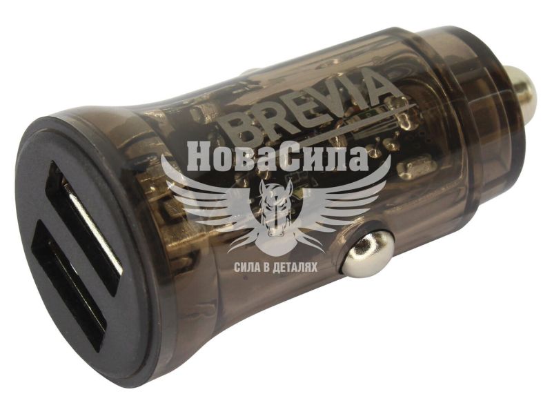 Зарядне для портативних пристроїв 12-24V (Brevia) 2USB-A, 15W, прозоре чорне (47015DUB)