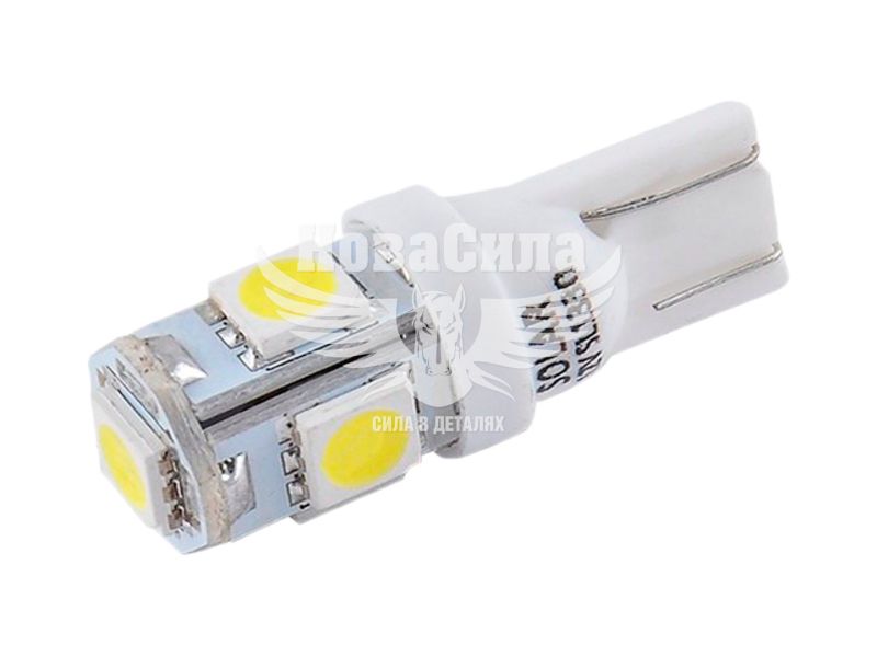 Лампочка без цоколя LED T10_W5W SMD біла 5-діодів 12V W2.1x9.5d (Solar) (к-т.-2шт. ) (SL1330)