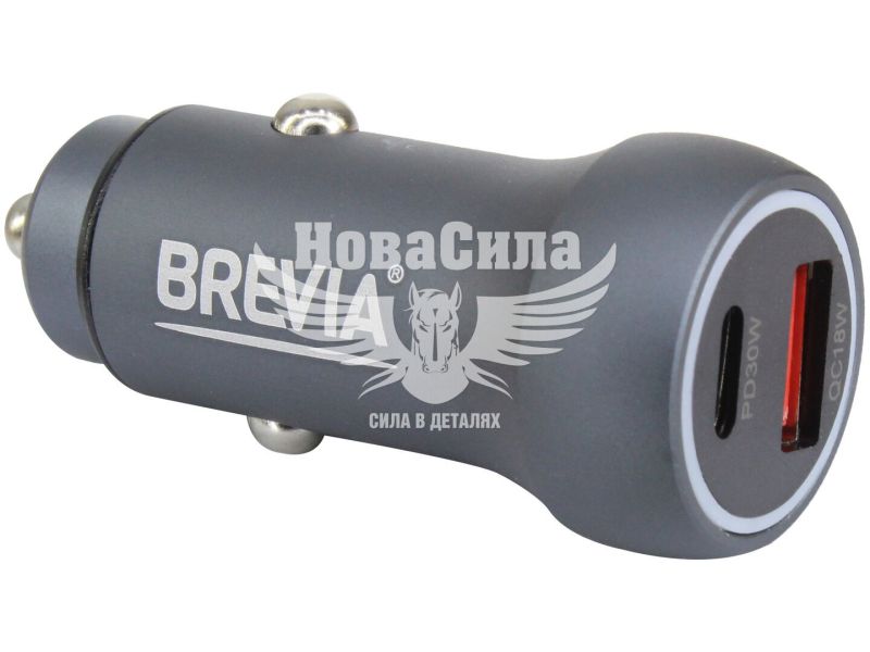 Зарядне для портативних пристроїв 12-24V (Brevia) 1USB-A, 1USB-C, 48W, Style Metal (46048SCUG)