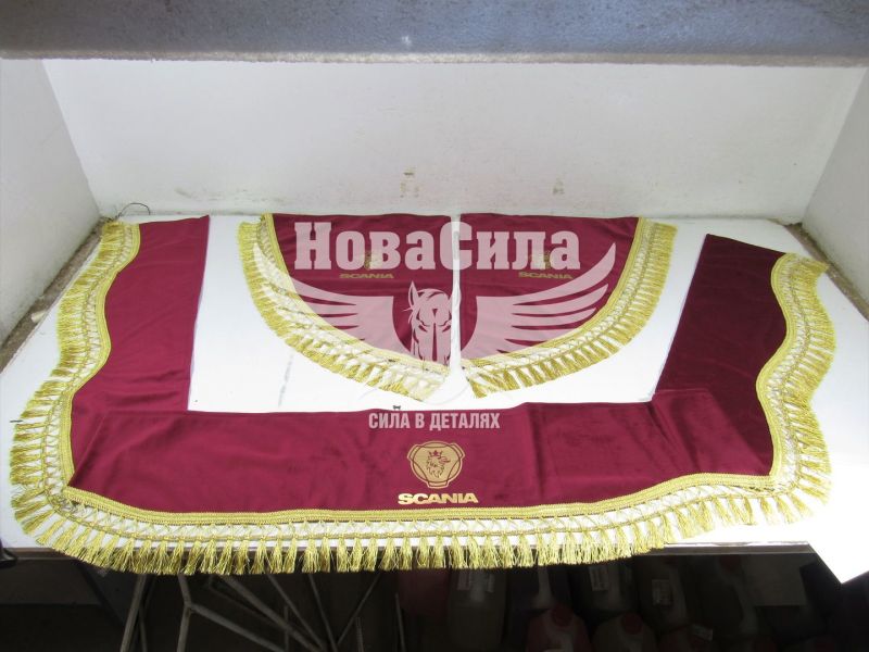 Шторка лобового і бокових вікон Scania червона (Україна) (ламбрекен)