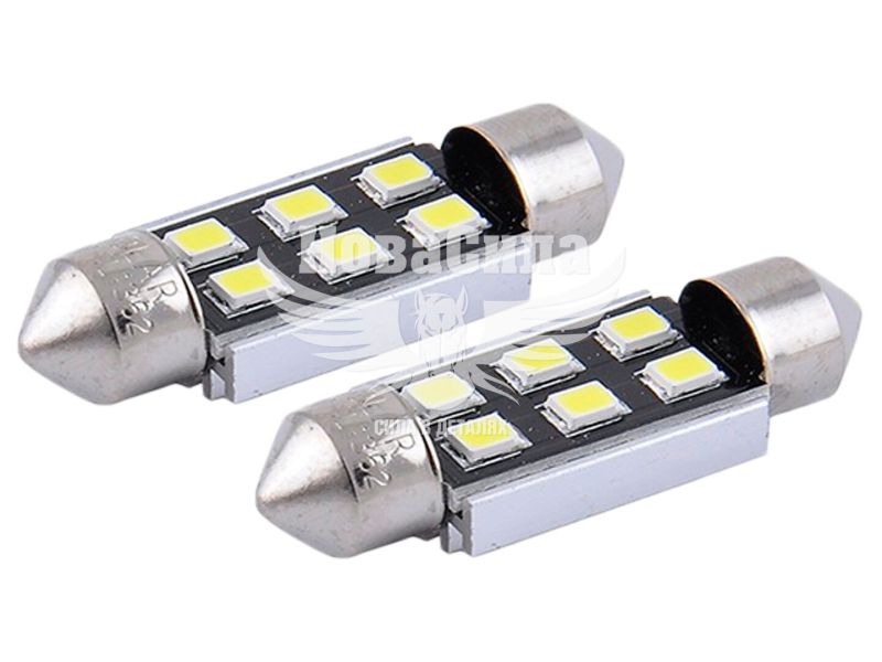 Лампочка 2-ох цокольна LED T11_C5W SMD біла 6-діодів 12V-5Вт SV8.5-8 36мм. CANbus (Solar) (к-т.-2шт.) (SL1362)