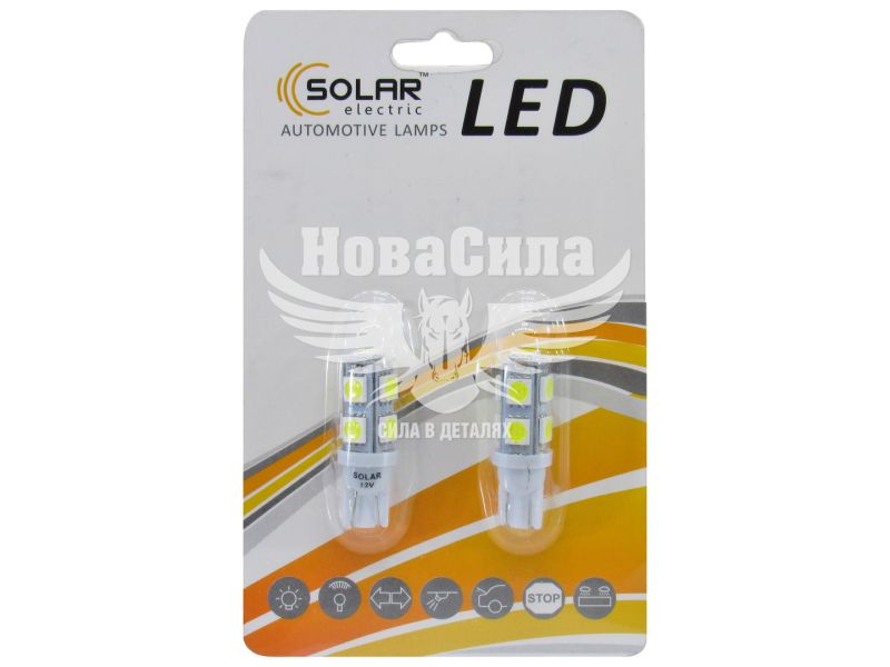 Лампочка без цоколя LED T10_W5W SMD біла 9-діодів 12V W2.1x9.5d (Solar) (к-т.-2шт.) (LS277_B2)
