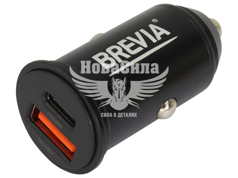 Зарядне для портативних пристроїв 12-24V (Brevia) 1USB-A, 1USB-C, 48W, алюмін. (46248CAB)