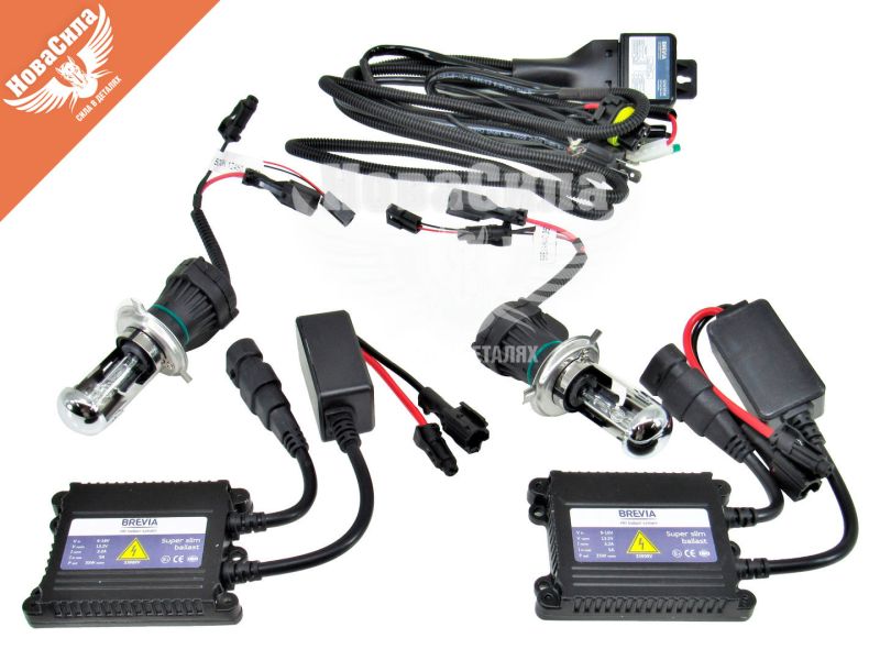 Набір автомобільних біксенонових ламп H4 (Brevia) Bi-Xenon 5000K (Super Slim Ballast) (15452)