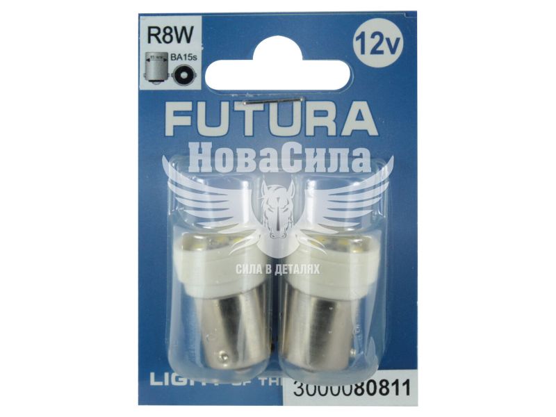 Лампочка 1-но конт. груша біла LED SMD 12V 6-діодів R8W BA15s (Futura) (к-т.-2шт.) (80811)