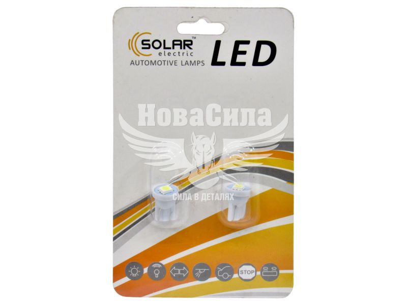 Лампочка без цоколя LED T10_W5W SMD біла 1-діод 12V W2.1x9.5d (Solar) (к-т.-2шт.) (LS245_B2)