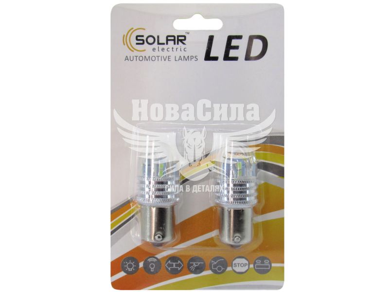 Лампочка 1-но конт. груша біла LED SMD 12V 8-діодів P21W BA15s (Solar) (к-т.-2шт.) (LS296_B2)