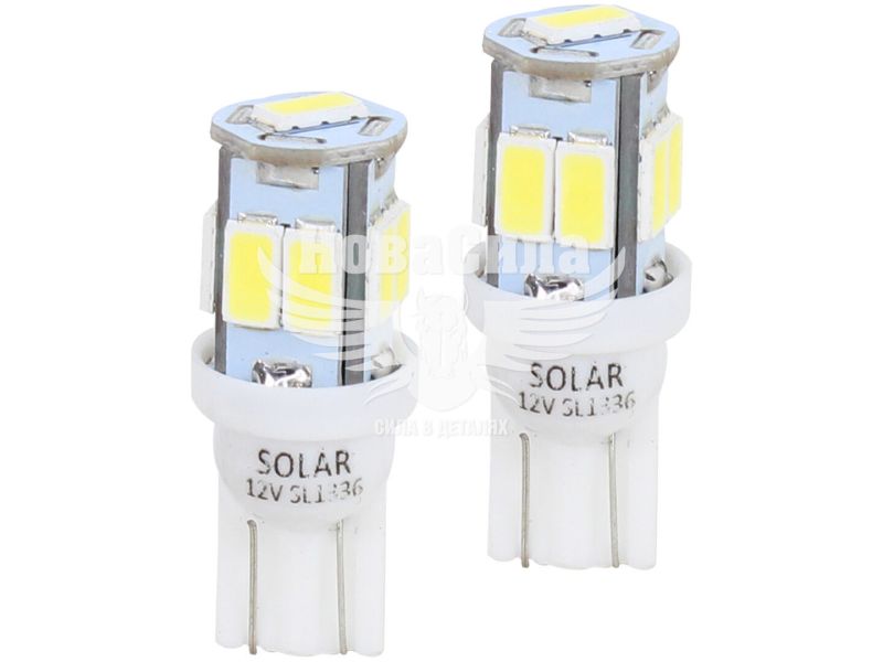 Лампочка без цоколя LED T10_W5W SMD біла 9-діодів 12V W2.1x9.5d (Solar) (к-т.-2шт.) (SL1336)