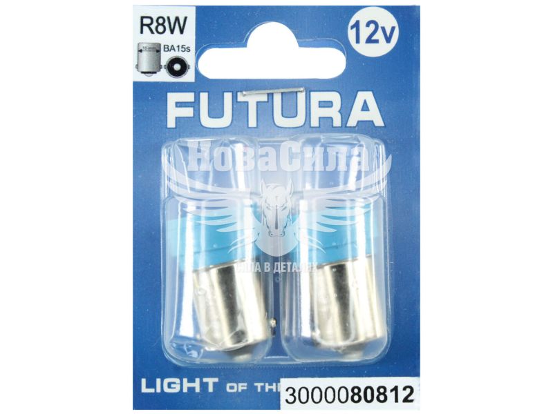 Лампочка 1-но конт. груша синя LED SMD 12V 6-діодів R8W BA15s (Futura) (к-т.-2шт.) (80812)