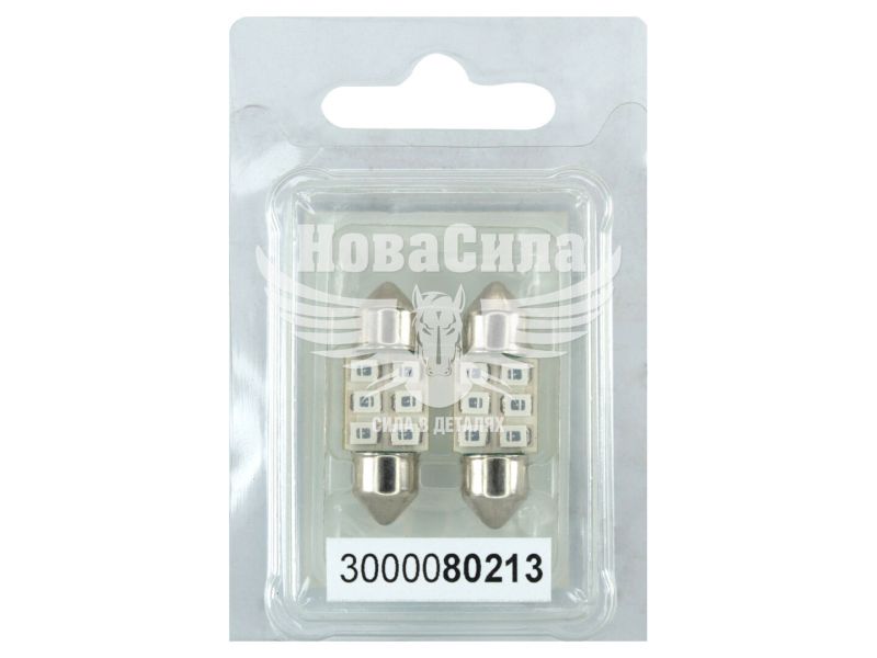 Лампочка 2-ох цокольна LED T11_C8W SMD зелена 6-діодів 12V-0,7Вт SV8.5-8 28мм. (Futura) (к-т.-2шт.) (80213)