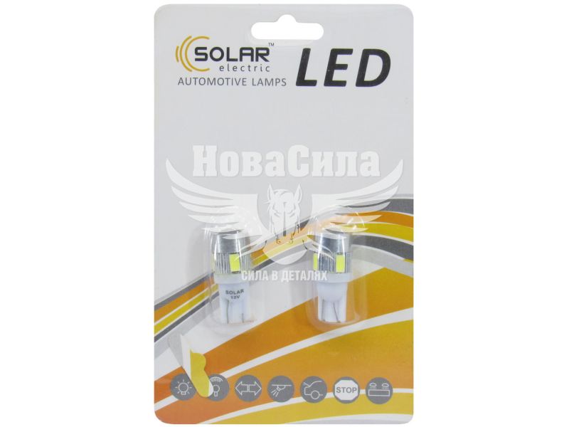 Лампочка без цоколя LED T10_W5W SMD біла 6-діодів 12V W2.1x9.5d (Solar) (к-т.-2шт.) (LS285_B2)