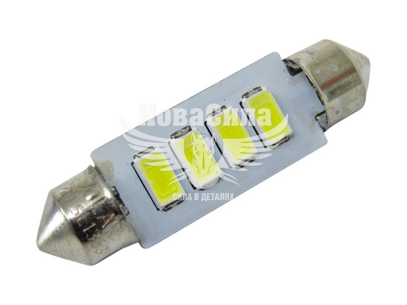 Лампочка 2-ох цокольна LED T11_C5W SMD біла 4-діоди 12V-5Вт SV8.5-8 39мм. (Solar) (к-т.-2шт.) (SL1353)