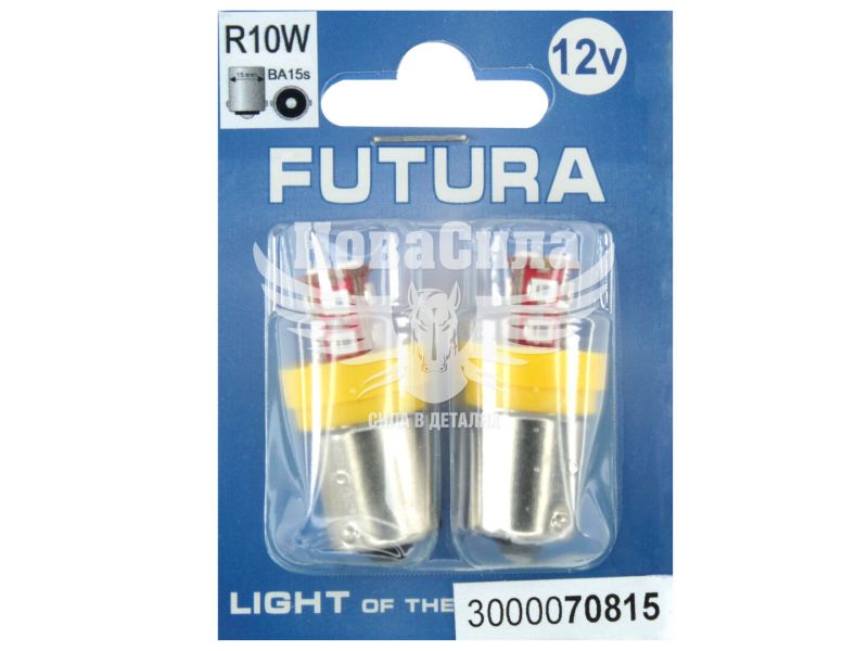Лампочка 1-но конт. груша жовта LED SMD 12V 12-діодів R10W BA15s (Futura) (к-т.-2шт.) 95Lm (70815)