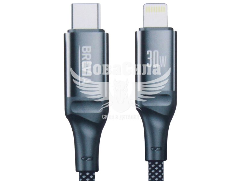 Кабель для зарядки моб. телеф. Type-C to Lightning (Brevia) 1м. чорний, 30W, Box (56100) (56100BCLC1)