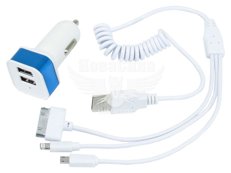 Зарядне для портативних пристроїв 12-24V (КНР) 2USB-A 2100mA з кабелем