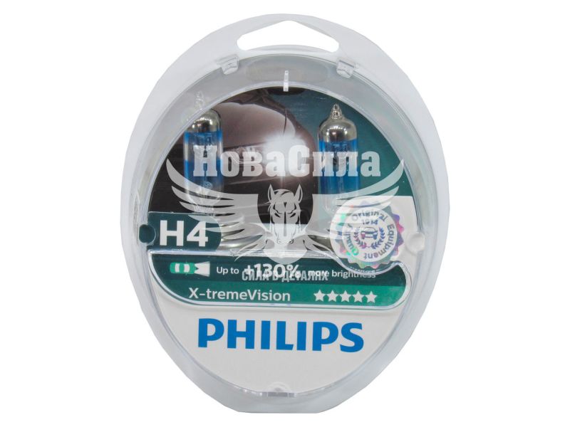 Лампочка галогенна H4 P43t 12V-60/55Вт (Philips) +130 (X-treme Vision) (кт. 2шт.) (12342XV+S2)