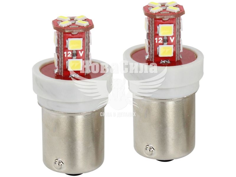 Лампочка 1-но конт. груша біла LED SMD 12V 12-діодів RY10W BAU15s (Futura) (к-т.-2шт.) (70711)