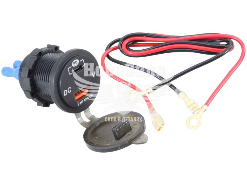 Зарядне для портативних пристроїв 12-24V (КНР) 1USB-QC + Type-C 2.1A (врізне) з вольтметром (USB- QC 3,0+ Type C)