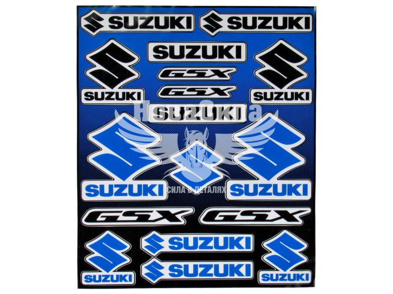 Наклейка (планшет) для мото Suzuki кт.-17шт. 29х24,5 синя (9-88)
