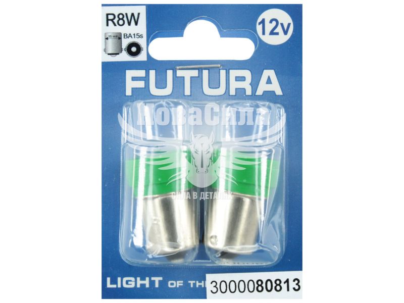 Лампочка 1-но конт. груша зелена LED SMD 12V 6-діодів R8W BA15s (Futura) (к-т.-2шт.) (80813)