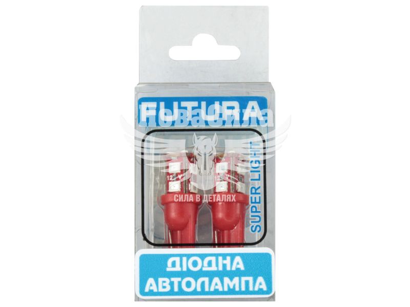 Лампочка без цоколя LED T10_W5W SMD червона 12-діодів 12V W2.1x9.5d (Futura) (к-т. 2шт.) (70514)