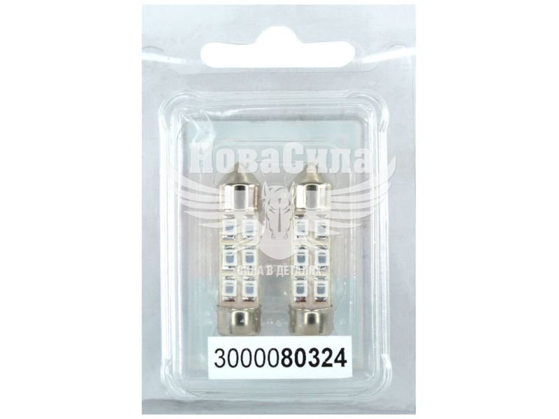 Лампочка 2-ох цокольна LED T11_C8W SMD червона 6-діодів 24V-0,7Вт SV8.5-8 35мм. (Futura) (к-т.-2шт.) (80324)