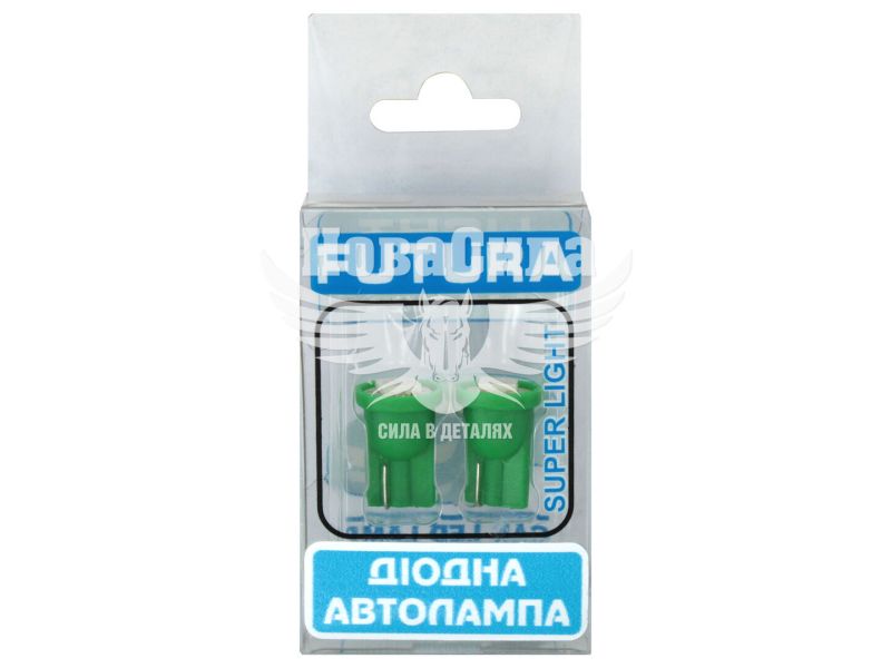 Лампочка без цоколя LED T10_W5W SMD зелена 1-діод 12V W2.1x9.5d (Futura) (к-т. 2шт.) (30513)