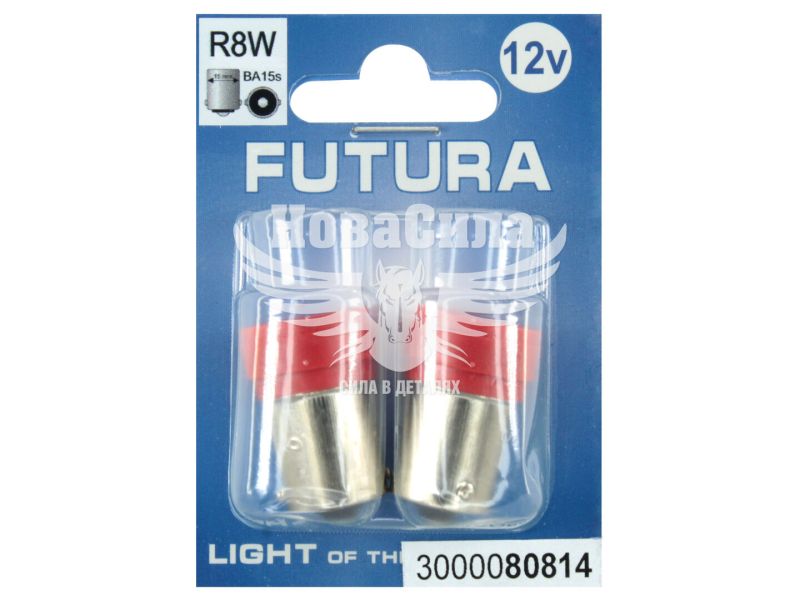 Лампочка 1-но конт. груша червона LED SMD 12V 6-діодів R8W BA15s (Futura) (к-т.-2шт.) (80814)