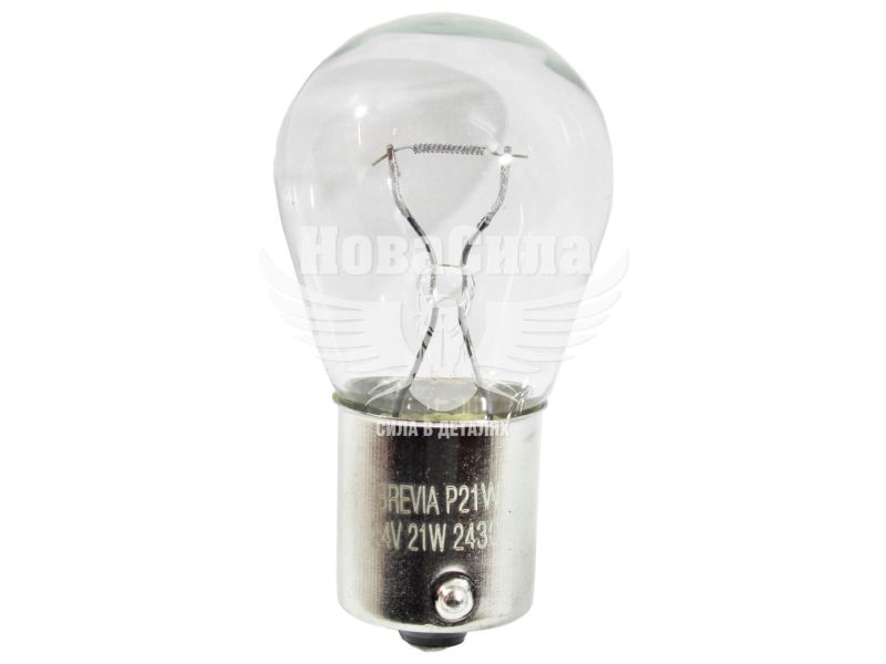 Лампочка 1-но конт. груша біла 24V-21Вт P21W BA15s (Brevia) (упак.-10шт.) (24301C)