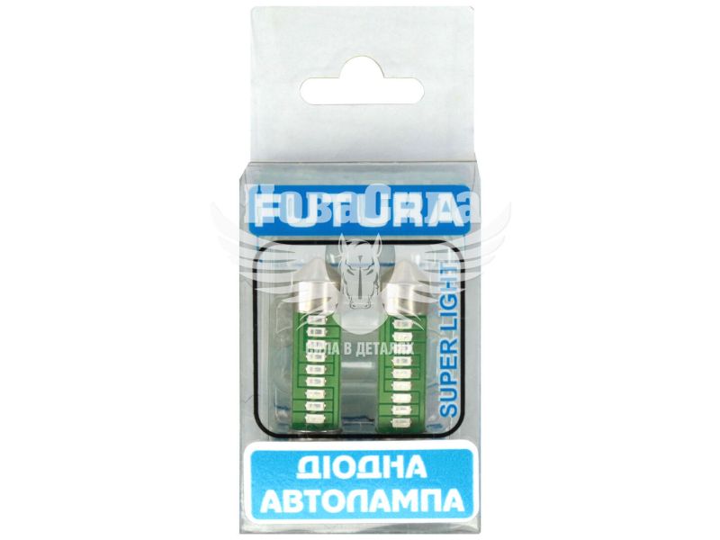 Лампочка 2-ох цокольна LED T11_C8W SMD зелена 9-діодів 12V-1,2Вт SV8.5-8 35мм. (Futura) (к-т.-2шт.) (69313)