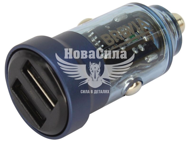 Зарядне для портативних пристроїв 12-24V (Brevia) 2USB-A, 15W, прозоре синє (46515DUBL)