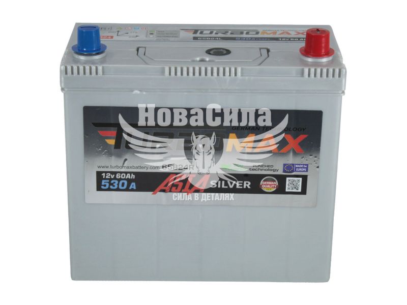 АКБ Азія 60-А/Ч (TurboMax) Silver (R+) 530A (240x125x223мм.) (TMA60A530R)