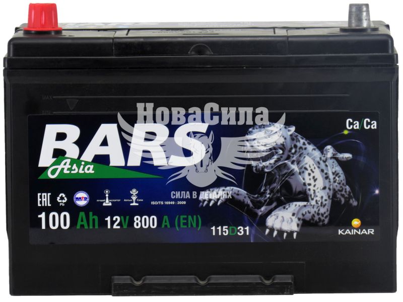 АКБ Азія 100-А/Ч (Bars) (L+) 800A (304х173х220мм.) чорний корпус (090 18 36 01 0031 09 11 0 R_BA)
