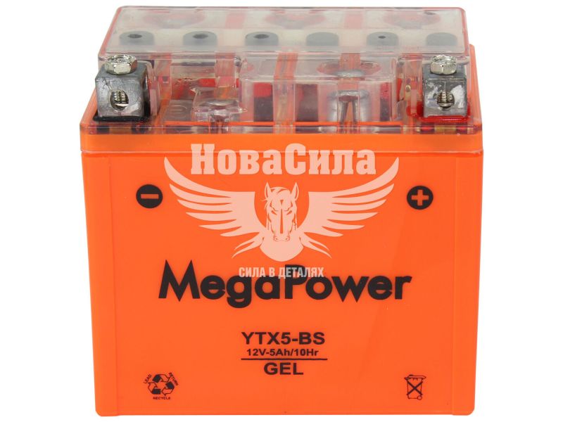 АКБ мото гелевий 12V 5-А/Ч R+ (MegaPower) (110х70х105) (YTX5-BS)
