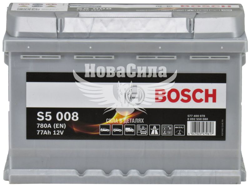 АКБ 77-А/Ч (Bosch) S-5 (R+) 780A (278х175х190мм.) (0092S50080)