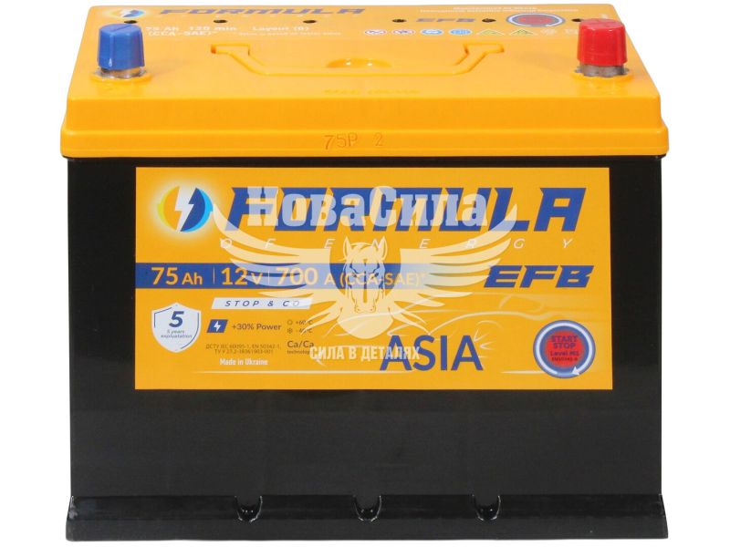 АКБ Азія 75-А/Ч (Formula) EFB (R+) 700A (259x175x220)