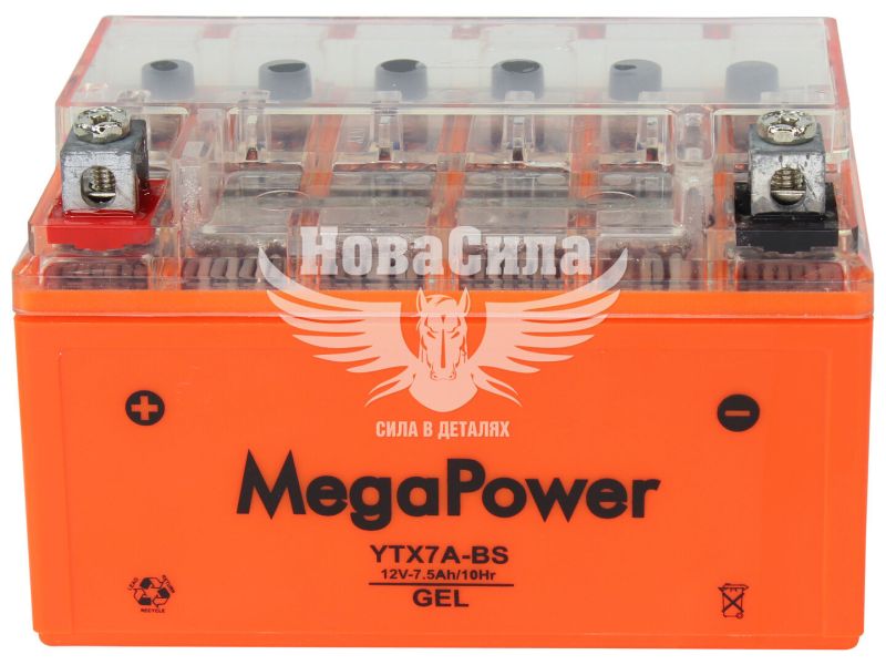 АКБ мото гелевий 12V 7,5-А/Ч L+ (MegaPower) (150х85х100) (YTX7A-BS)