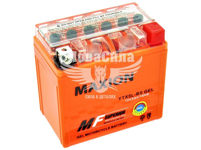 АКБ мото гелевий 12V 5-А/Ч R+ (Maxion) (113х70х108) (YTX5L-BS GEL)