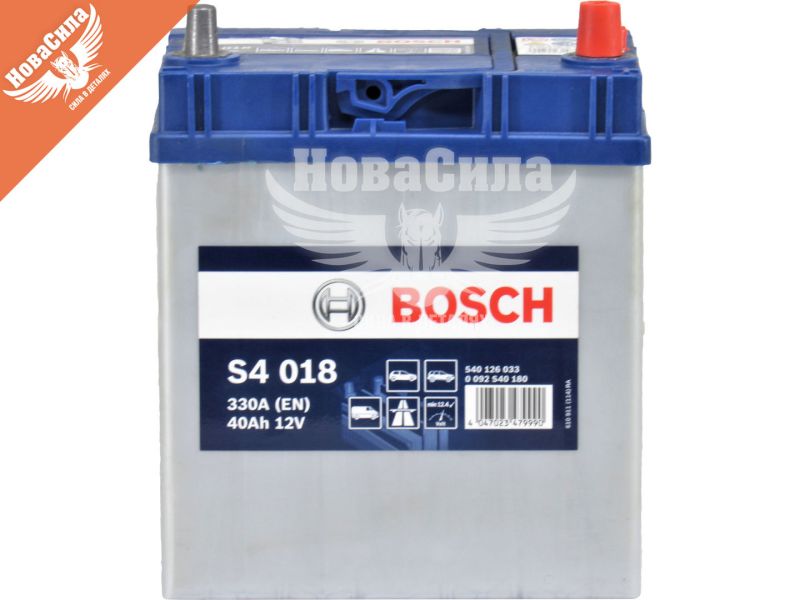 АКБ Азія 40-А/Ч (Bosch) S-4 (R+) 330A (187х127х227мм.) тонкі клеми (0092S40180)