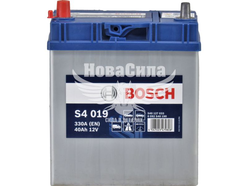 АКБ Азія 40-А/Ч (Bosch) S-4 (L+) 330A (187х127х227мм.) тонкі клеми (0092S40190)