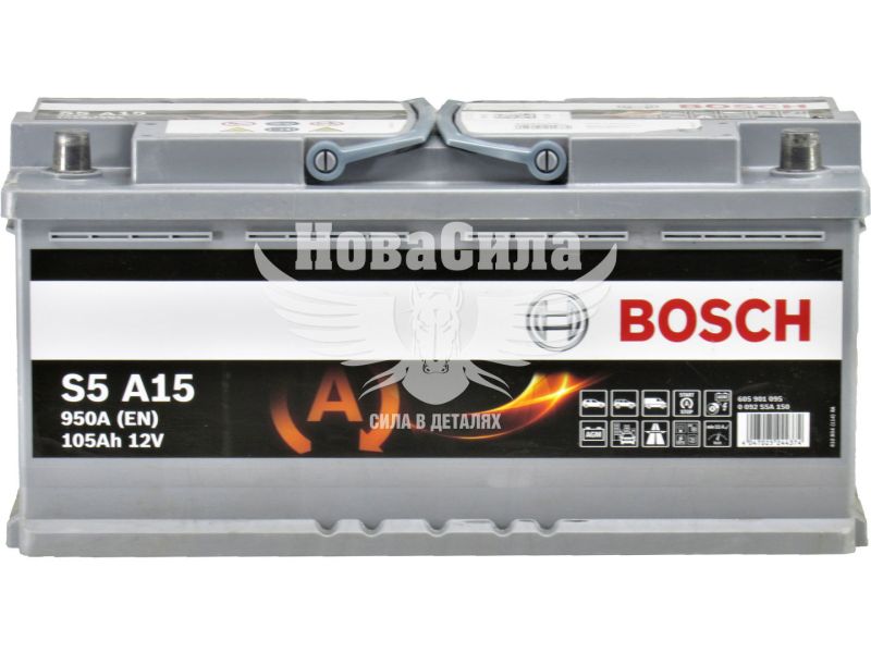 АКБ AGM 105-А/Ч (Bosch) S-5 (R+) 950A (394х175х190мм.) START-STOP (0092S5A150)