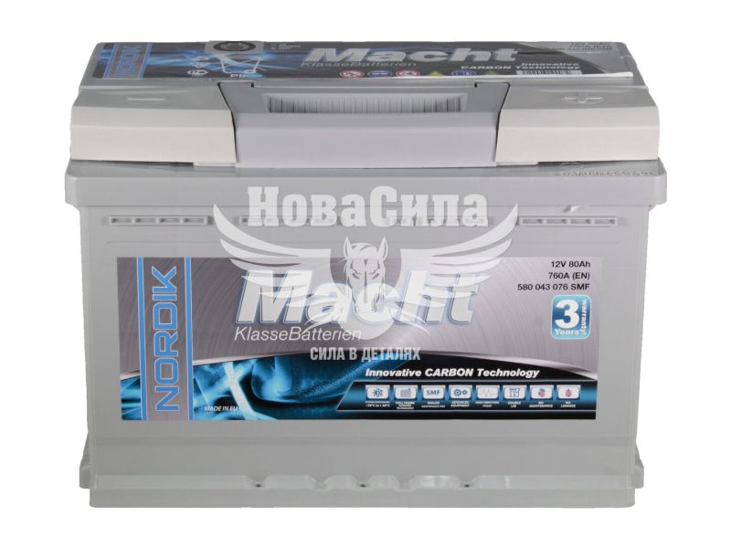 АКБ 80-А/Ч (Macht) Nordik (R+) 760A (278х175х175мм.) (19907)