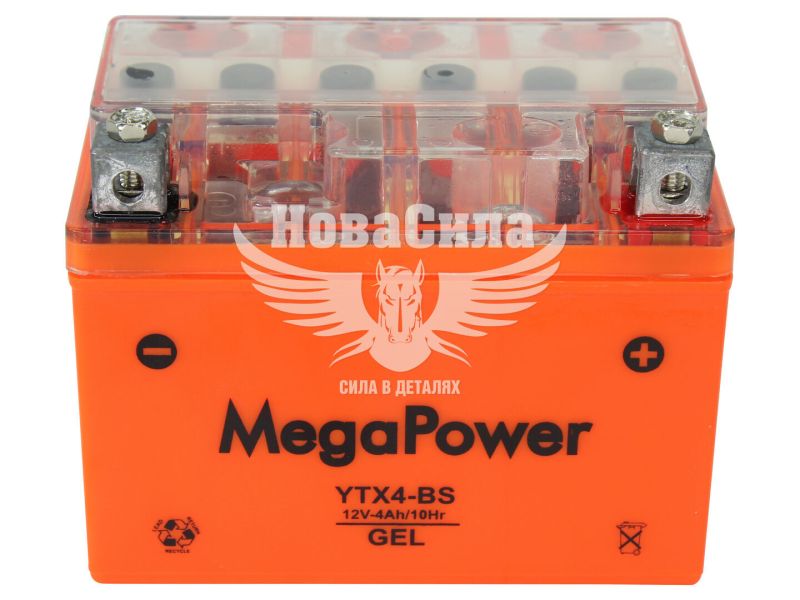 АКБ мото гелевий 12V 4-А/Ч R+ (MegaPower) (113х70х85) (YTX4-BS)
